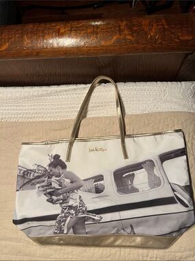 Gold-Trim Photo Print Tote Bag